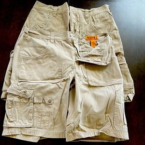 Two pair khaki Sperry cargo shorts